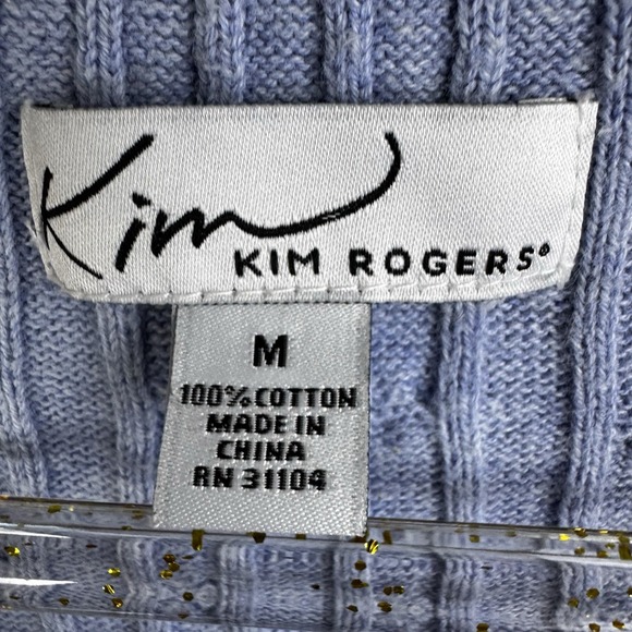 KIM ROGERS Sz M  Blue‎ 100% Cotton Pullover V-Neck Sweater Top Cable-Knit - Picture 9 of 16